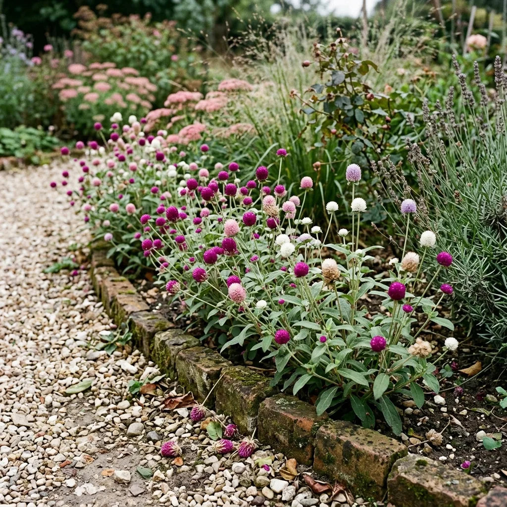 Bordure d'amarantines le long d'une allée de gravier dans un jardin d'agrément — SemiSauvage