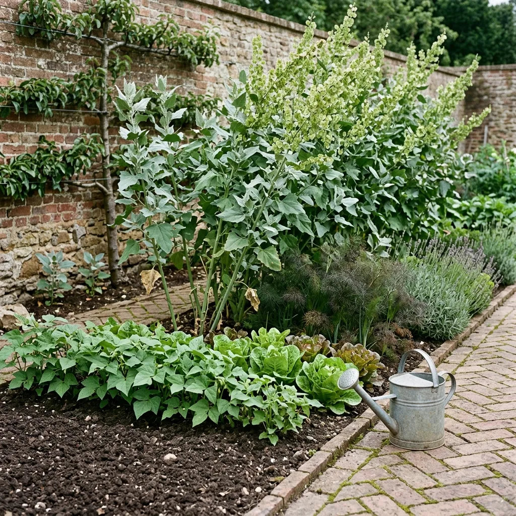 Arroche verte en fond de planche dans un potager clos — SemiSauvage