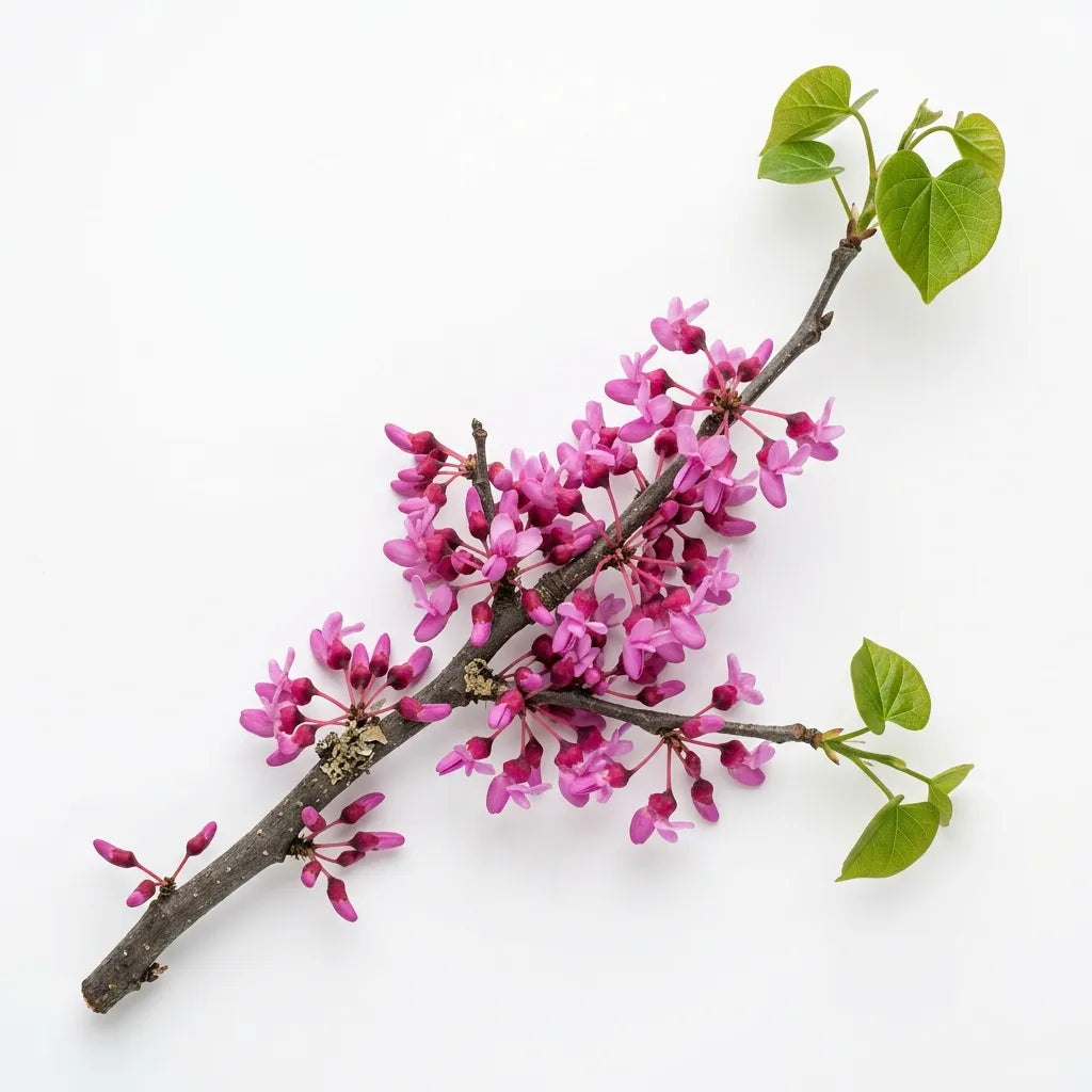 Rameau fleuri de gainier de Chine (Cercis chinensis) sur fond blanc — SemiSauvage
