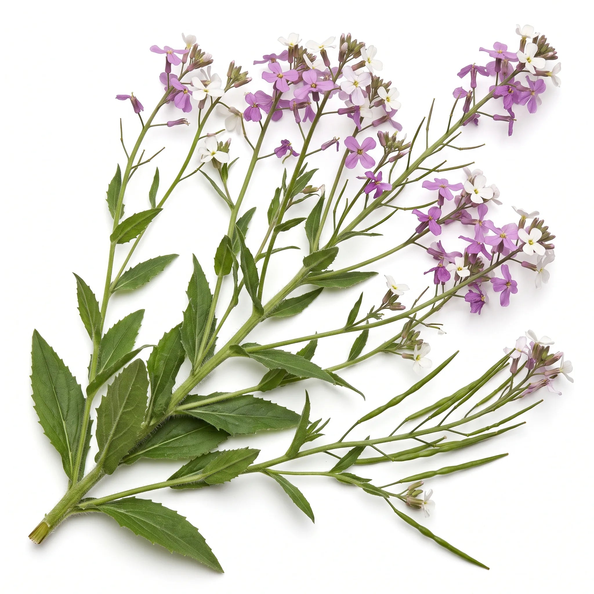Pied entier de julienne des dames en fleur sur fond blanc — SemiSauvage