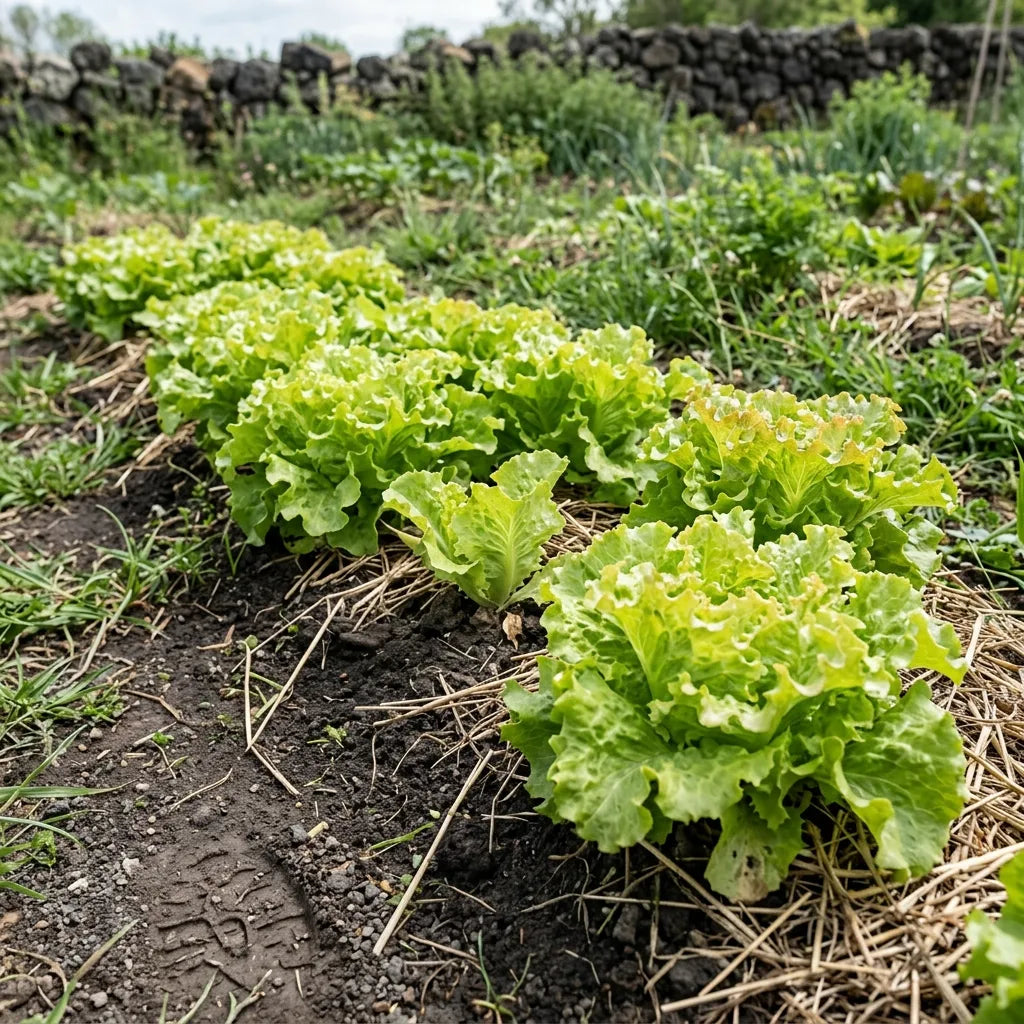 Rang de laitues batavia au potager au printemps — SemiSauvage