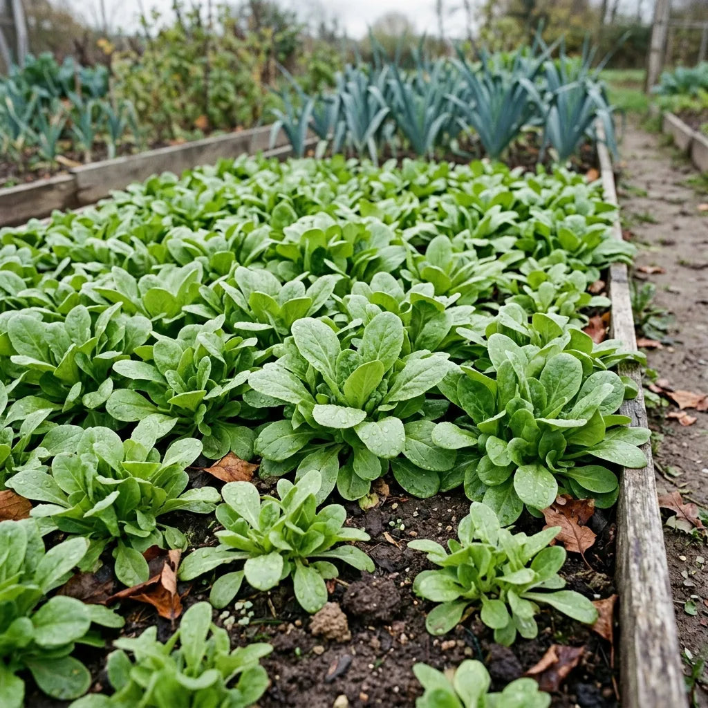Tapis dense de mâche bien verte prête à récolter au potager — SemiSauvage