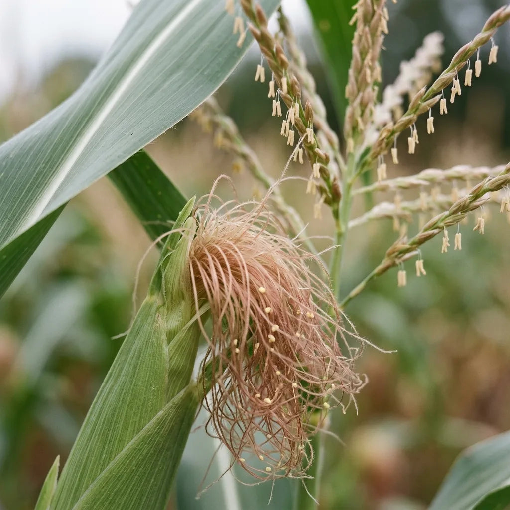 Soies de l'épi et panicule mâle du maïs, pollinisation par le vent — SemiSauvage