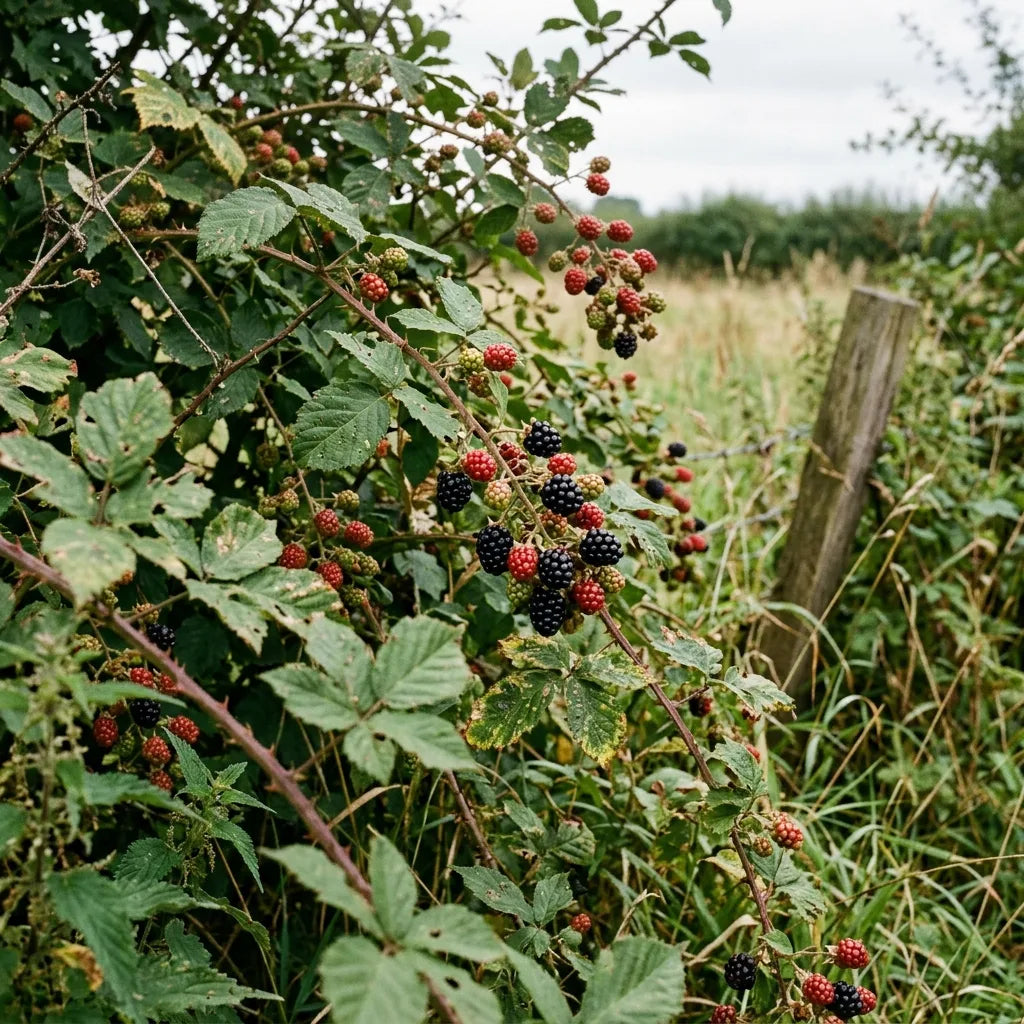 Mûres sauvages (Rubus fruticosus) dans une haie champêtre — SemiSauvage