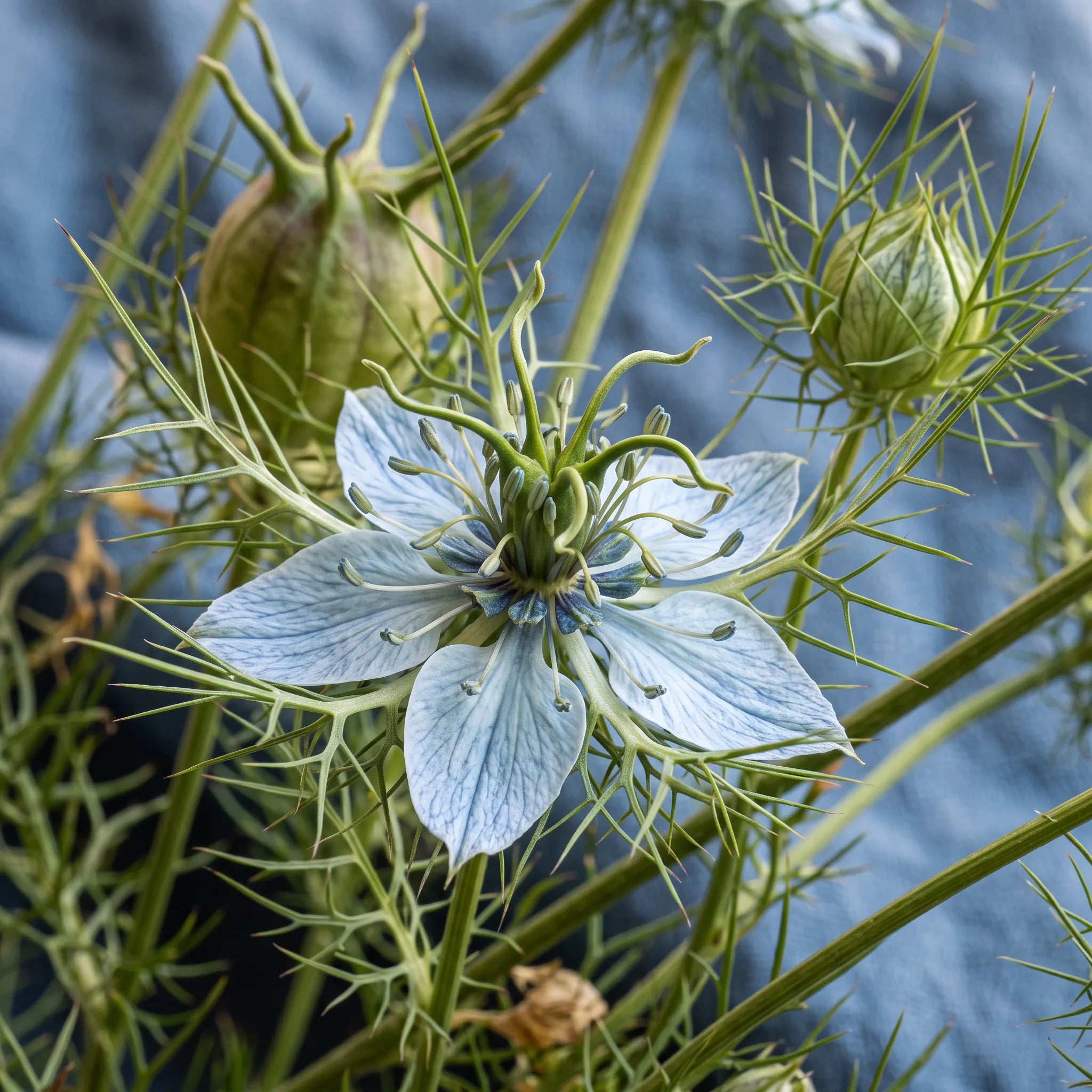 Macro de l'involucre filiforme de la nigelle de Damas — SemiSauvage