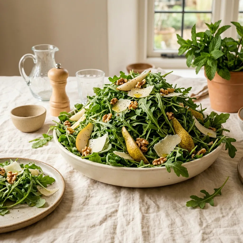 Grande salade de roquette à la poire et aux copeaux de parmesan — SemiSauvage