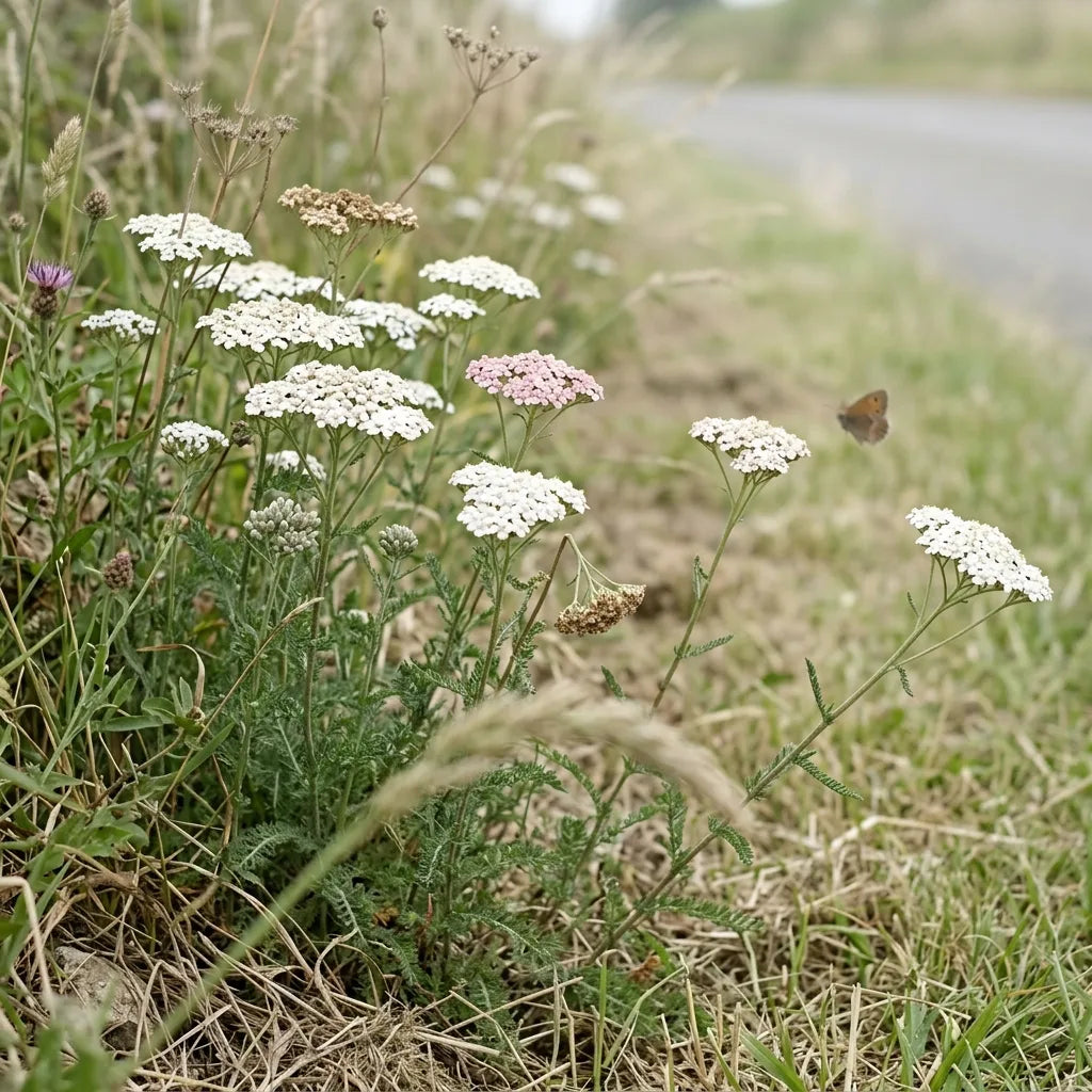 Achillée millefeuille sauvage sur un talus en bord de chemin — SemiSauvage