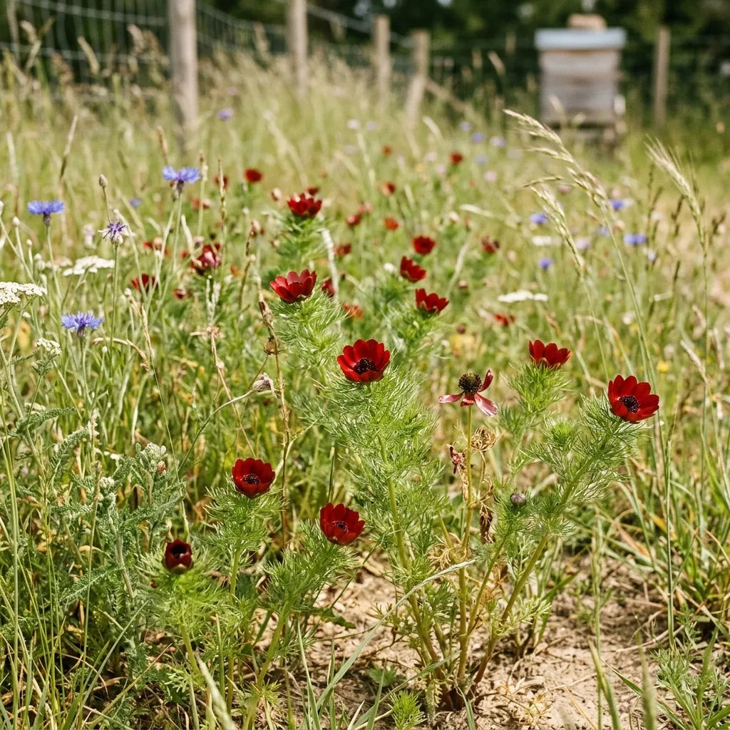 Adonis d'été (Adonis aestivalis) naturalisé dans une bande de prairie fleurie — SemiSauvage