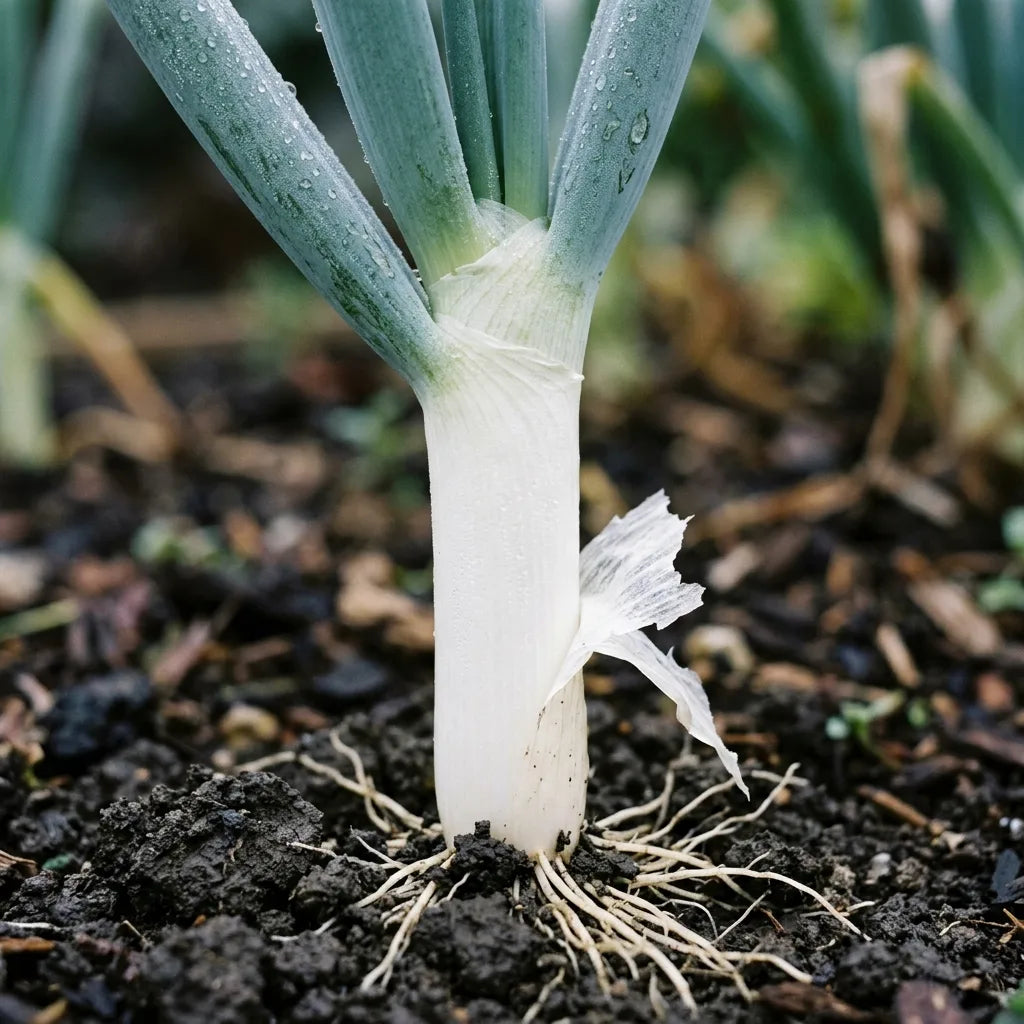 Fût blanc cylindrique sans bulbe d'Allium fistulosum, détail botanique — SemiSauvage