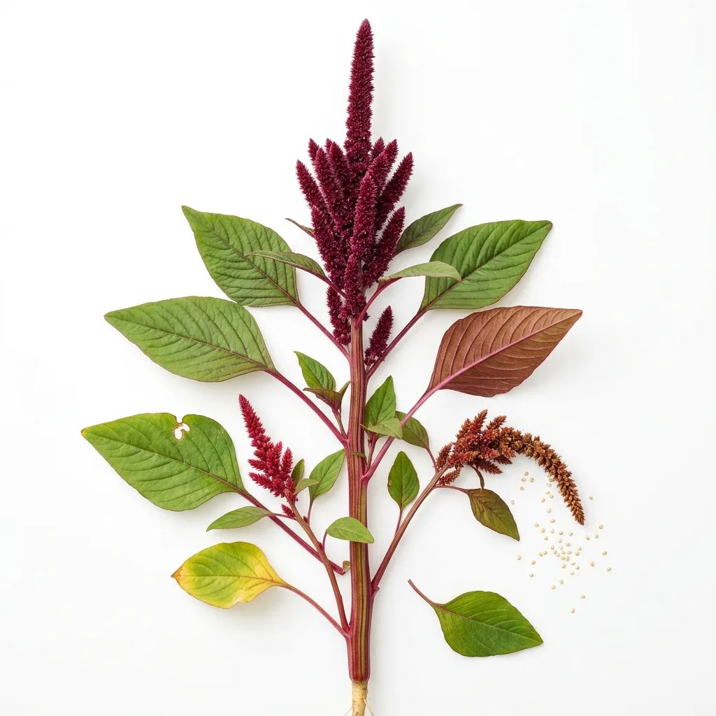 Plante entière d'amarante (Amaranthus cruentus) à épi rouge sur fond blanc — SemiSauvage