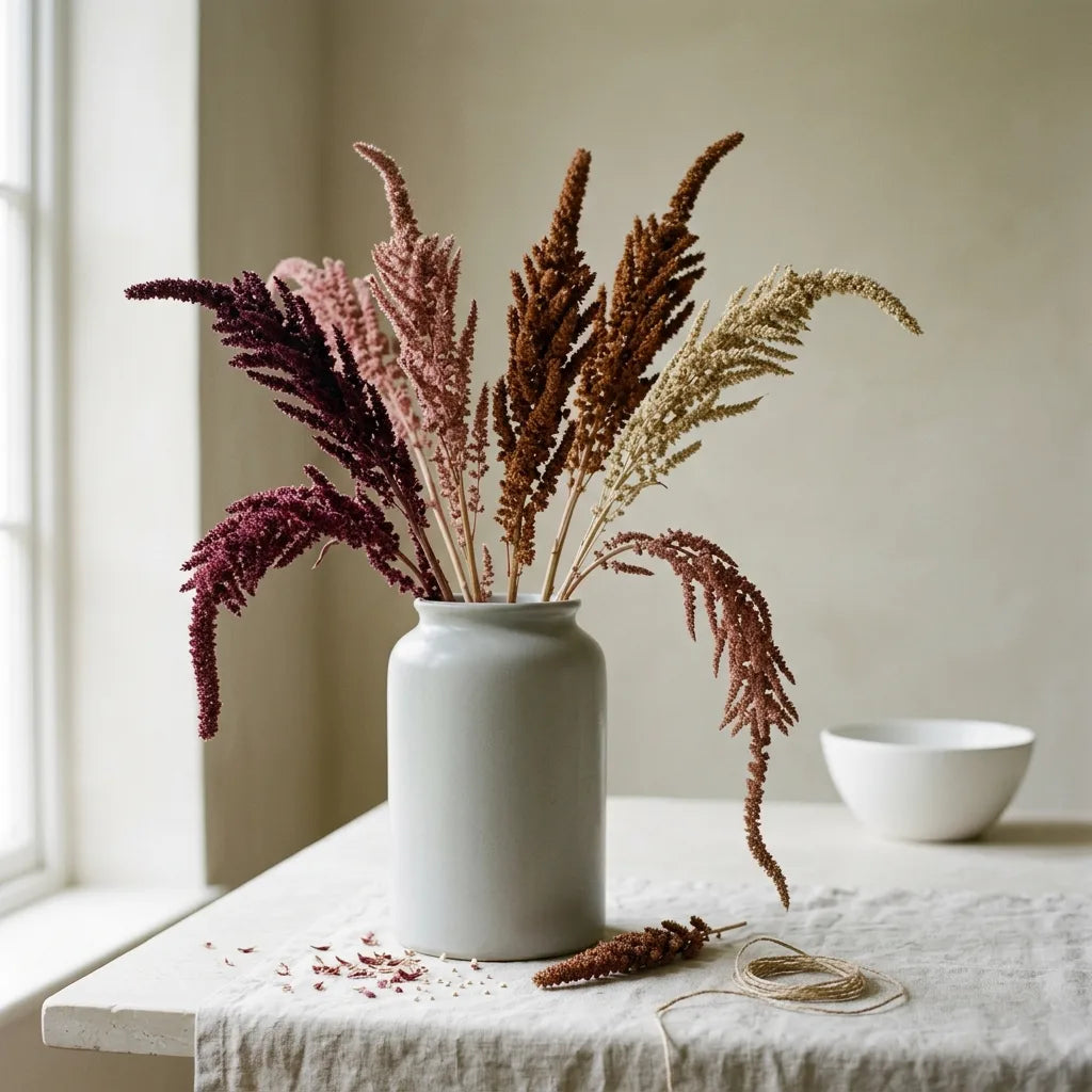 Bouquet sec d'épis d'amarante aux teintes bordeaux et rouille — SemiSauvage