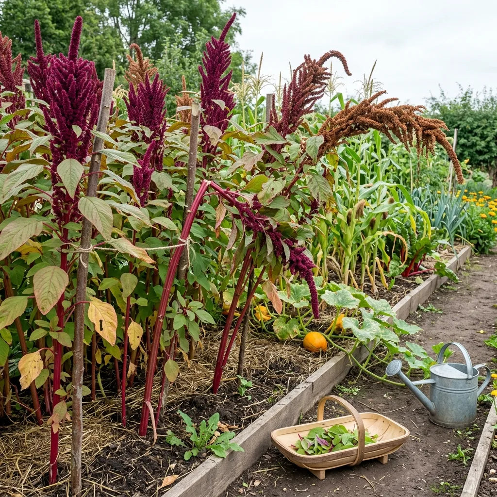 Amarante associée au maïs et aux courges dans un potager en permaculture — SemiSauvage