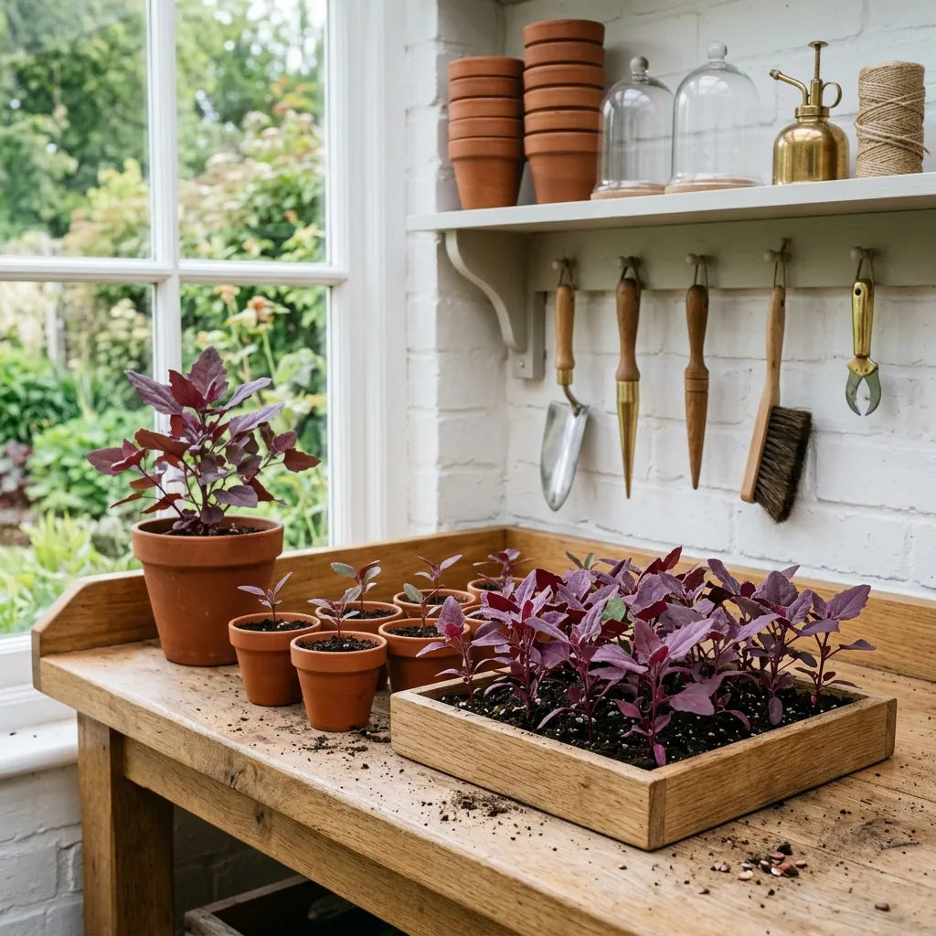 Jeunes semis d'arroche rouge (Atriplex hortensis var. rubra) à l'atelier de jardin — SemiSauvage