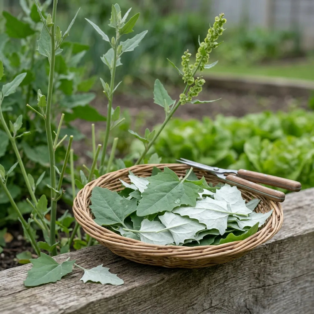 Panier de jeunes feuilles d'arroche fraîchement cueillies — SemiSauvage