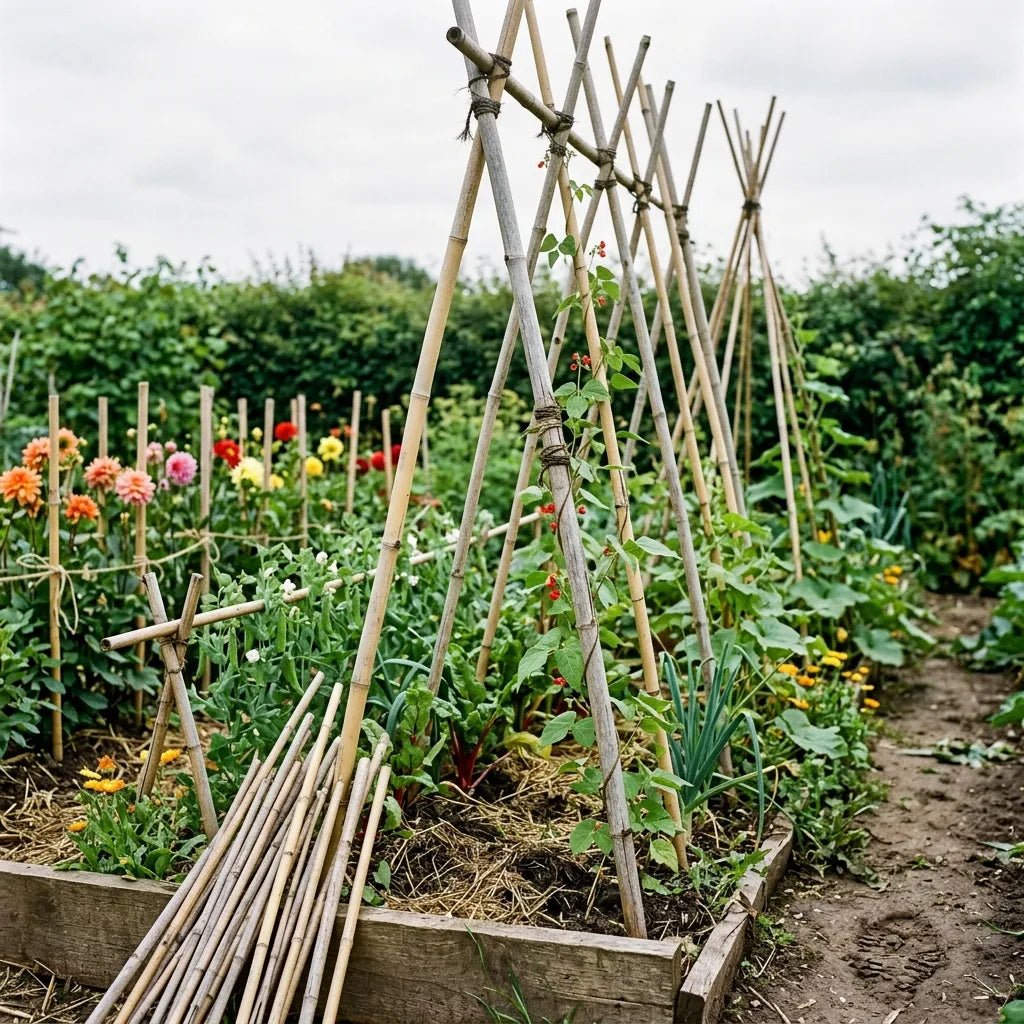 Cannes de bambou utilisées en tuteurs et tipis au potager — SemiSauvage