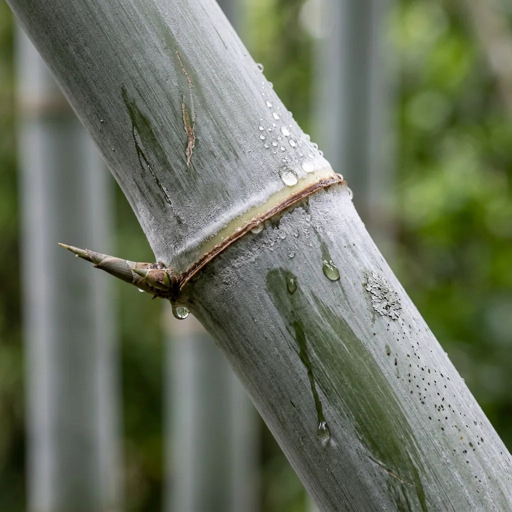 Macro d'un nœud de chaume de bambou géant et de sa pruine blanche — SemiSauvage
