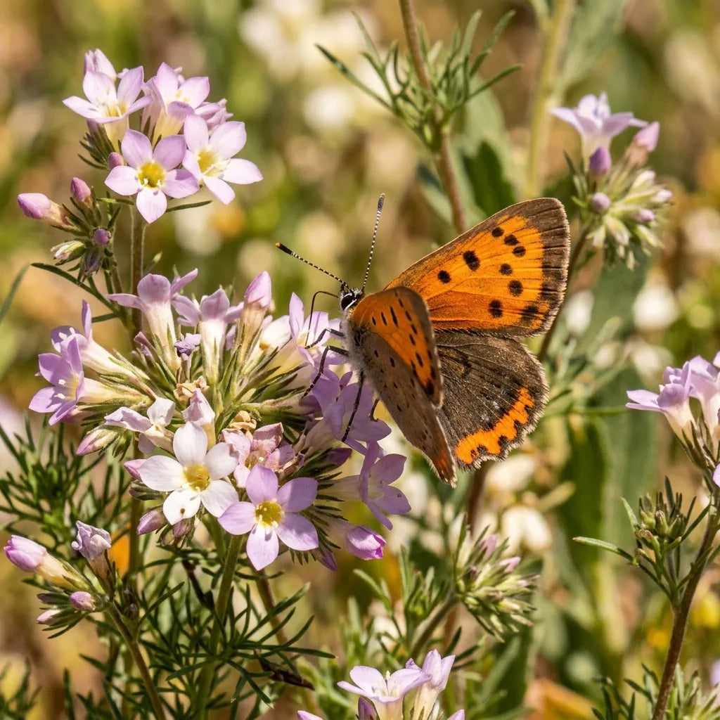 Cuivré commun posé sur les fleurs d'une belle californienne en plein soleil