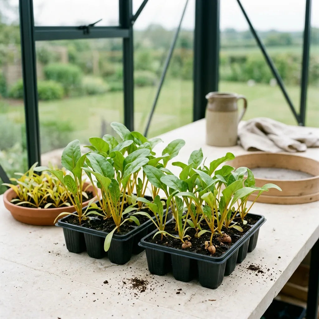 Jeunes semis de betterave jaune (Beta vulgaris) en plaques alvéolées — SemiSauvage