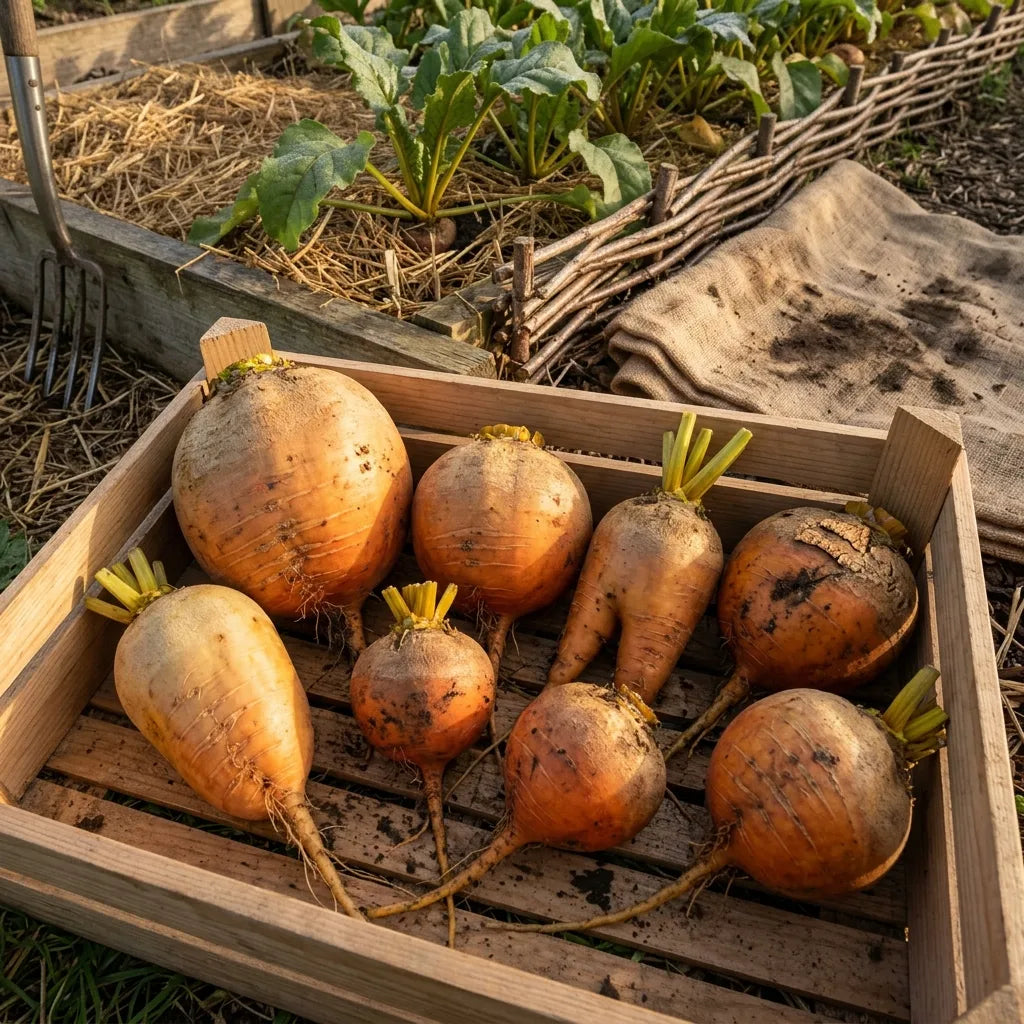 Récolte de betteraves jaunes (Beta vulgaris) en cageot au potager — SemiSauvage