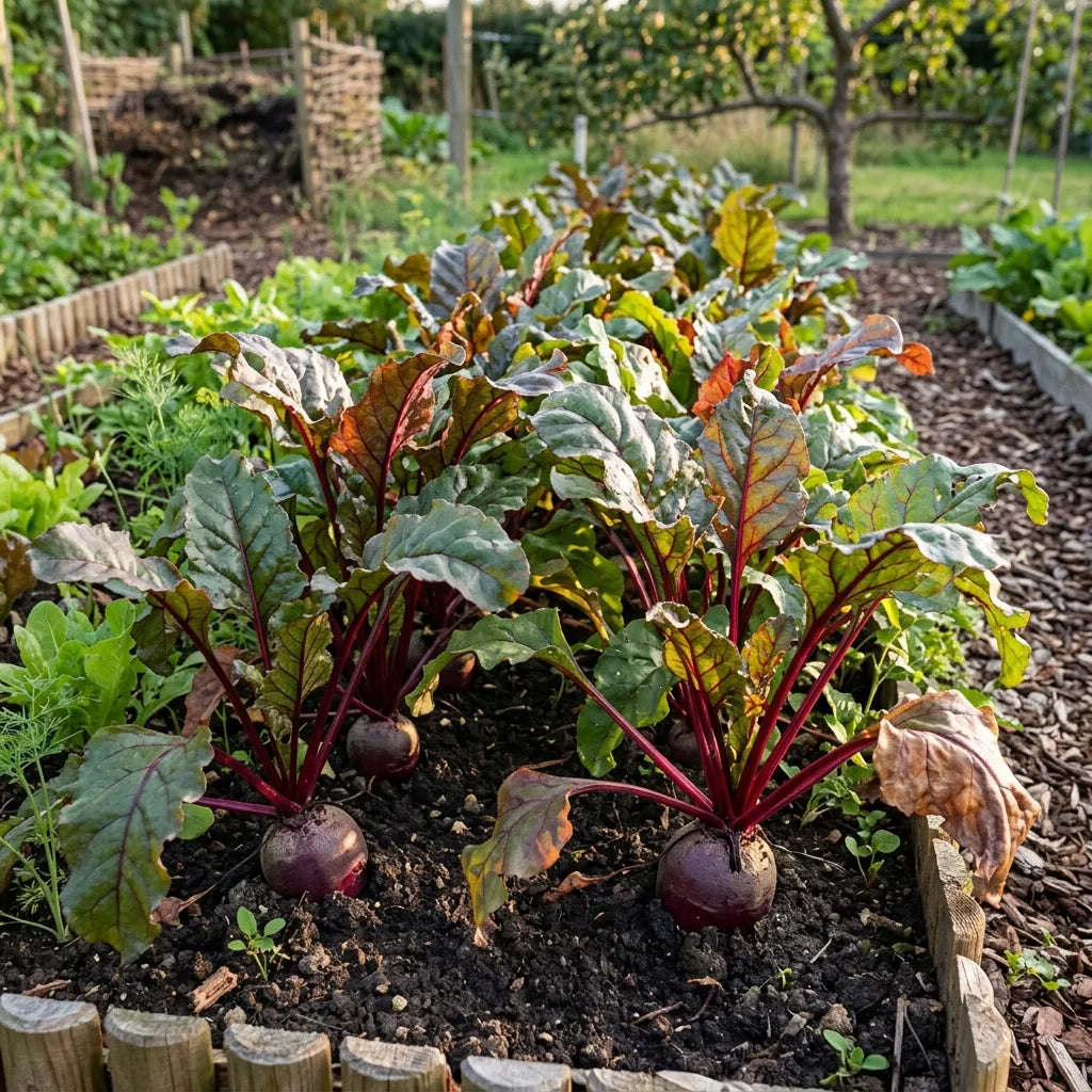 Rang de betteraves rouges (Beta vulgaris) au potager en permaculture — SemiSauvage
