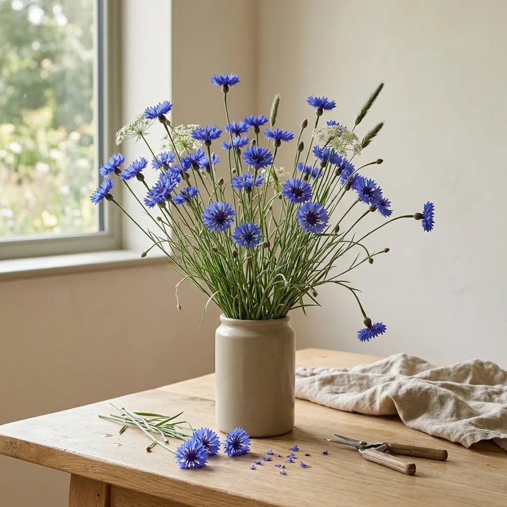 Bouquet de bleuets (Centaurea cyanus) fraîchement cueillis — SemiSauvage