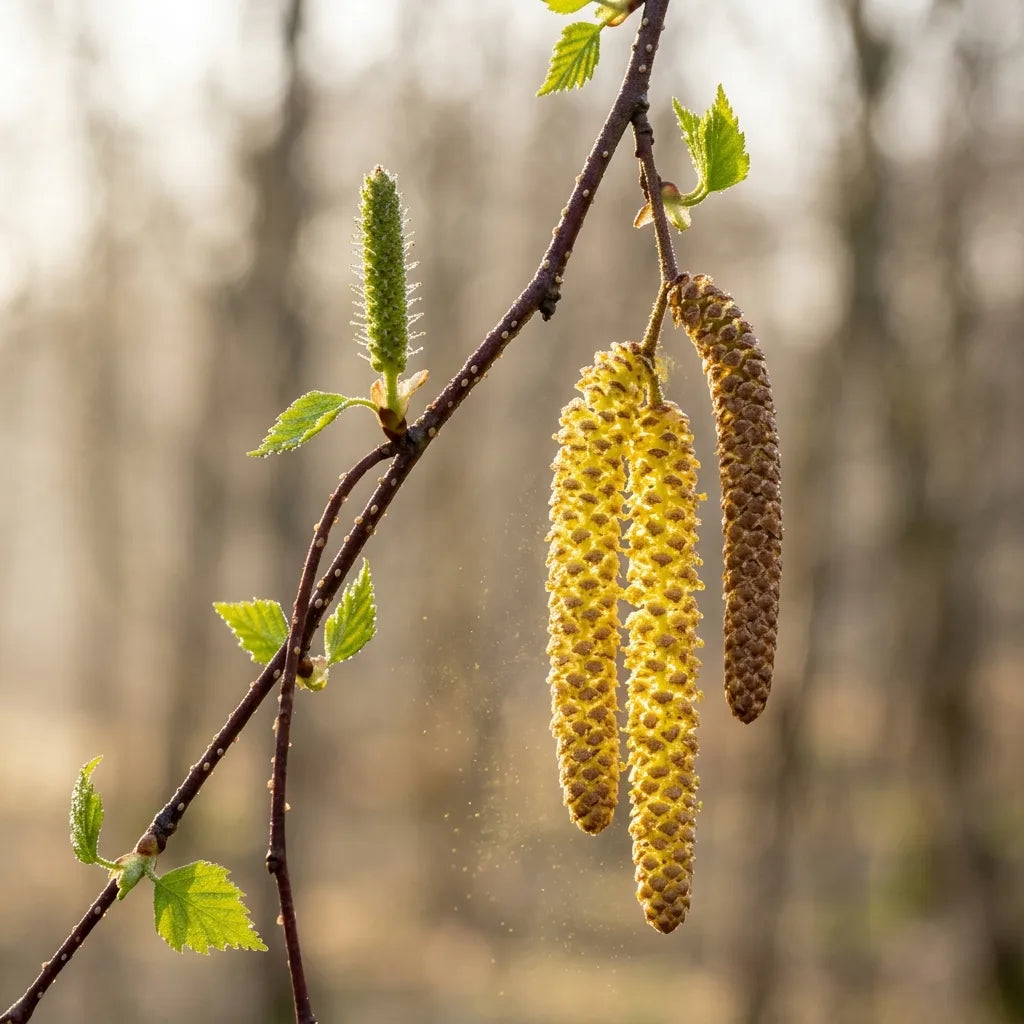 Chatons de bouleau blanc (Betula pendula) au printemps — SemiSauvage
