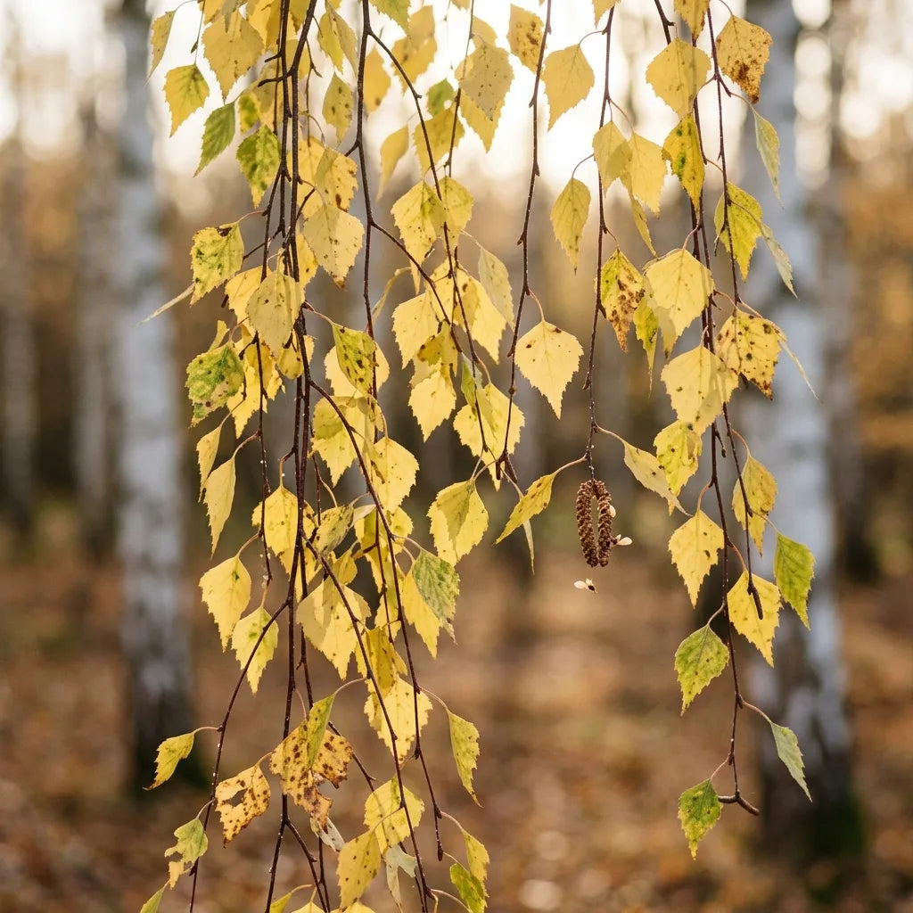 Rameaux pleureurs de bouleau blanc (Betula pendula) en feuillage d'automne — SemiSauvage