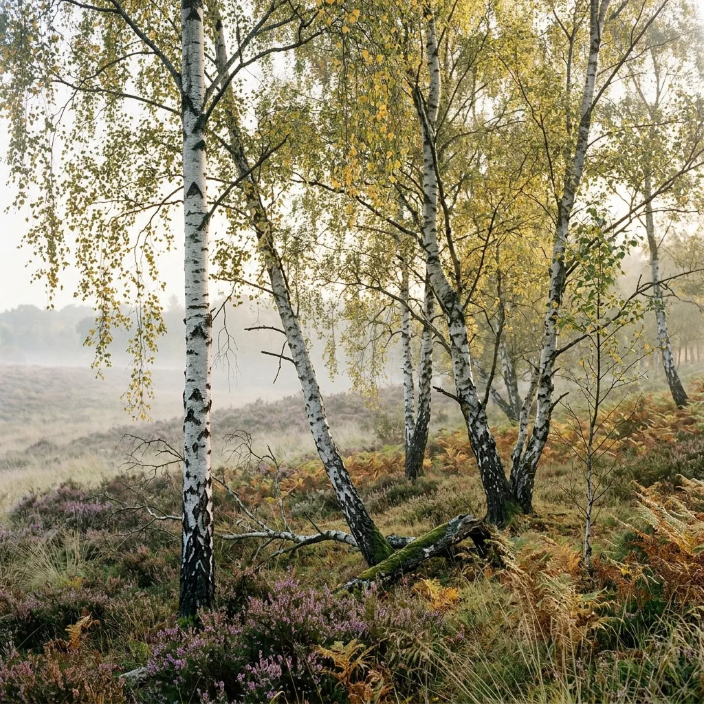 Bouleaux blancs (Betula pendula) sauvages sur une lande à l'automne — SemiSauvage