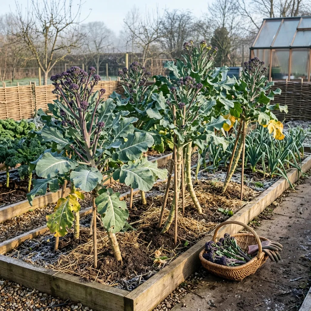 Brocolis violets (Brassica oleracea var. italica) en production au potager d'hiver — SemiSauvage