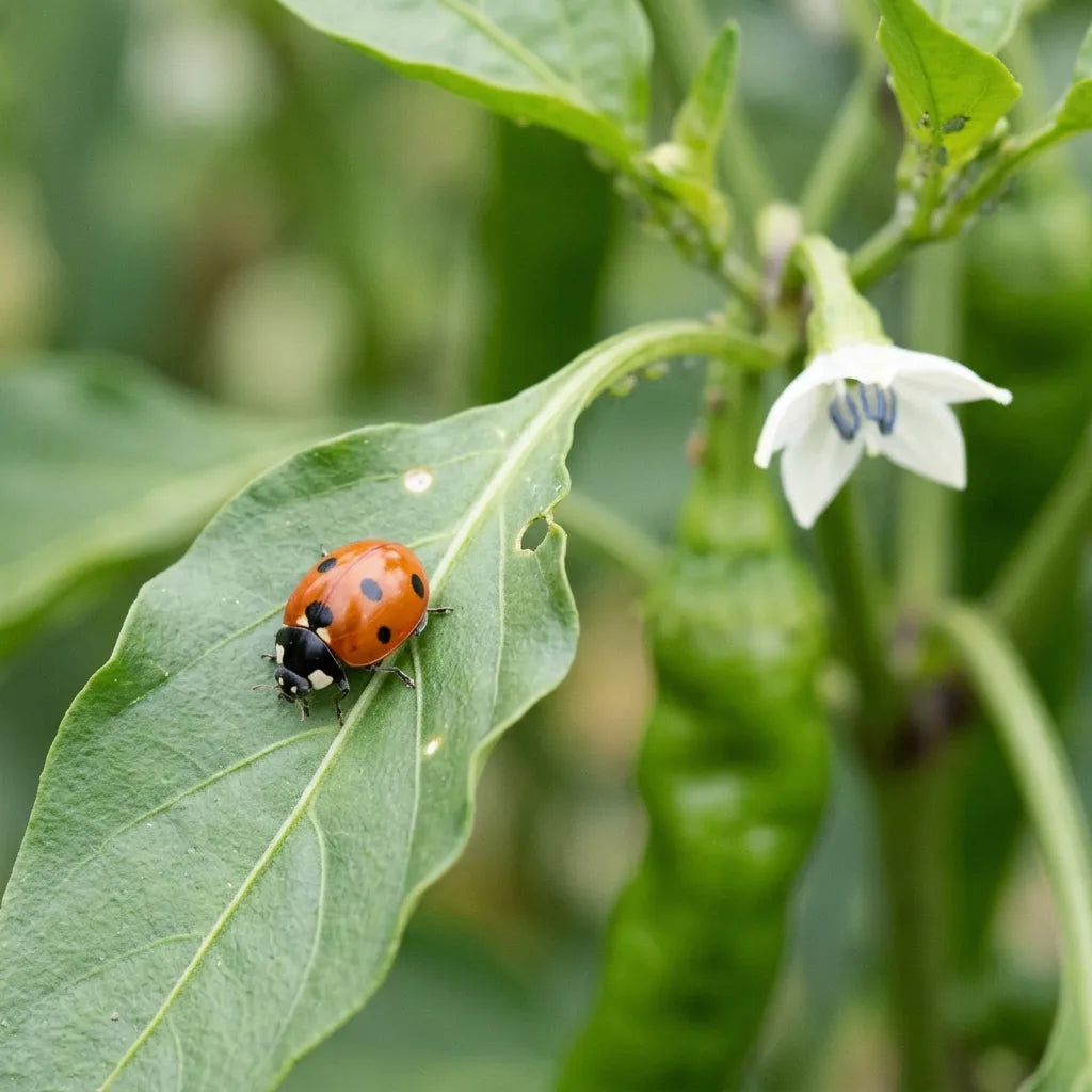 Coccinelle à sept points sur une feuille de poivron doux des Landes — SemiSauvage