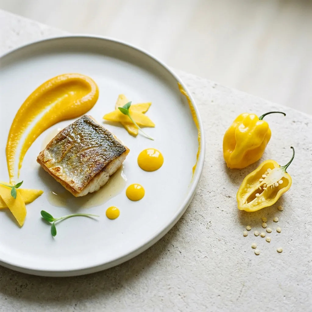Dorade rôtie, purée de mangue et points de sauce au Habanero Citron — SemiSauvage