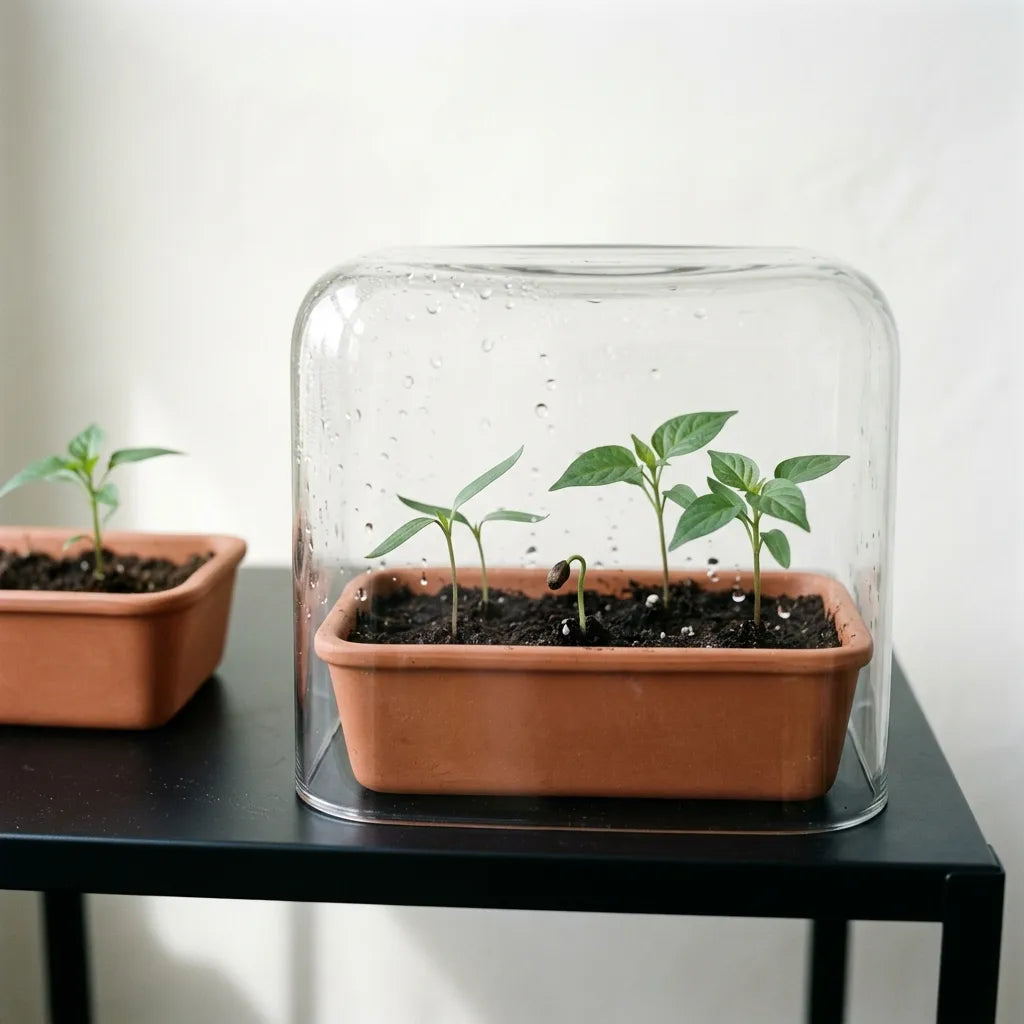 Semis de Bhut Jolokia sous cloche de verre : levée lente et inégale à 28-30 °C — SemiSauvage