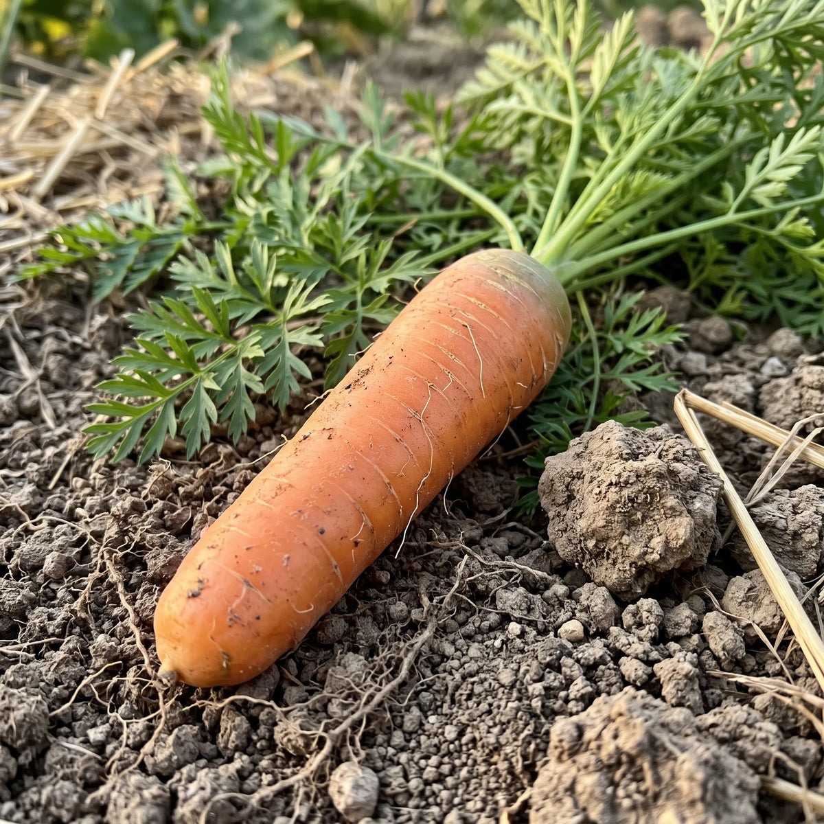 Macro d'une carotte Nantaise : racine cylindrique, bout arrondi et lenticelles transversales