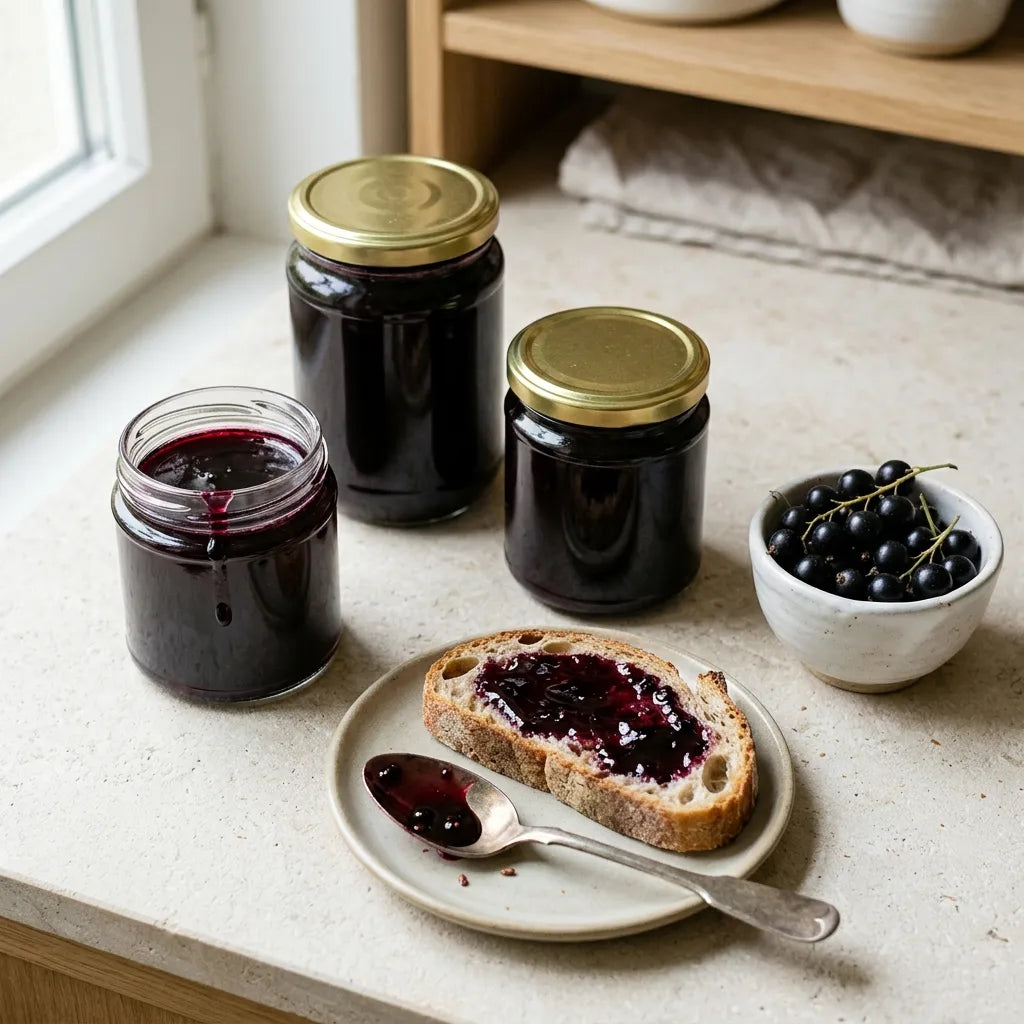 Bocaux de gelée de cassis et tartine, cuisine maison — SemiSauvage