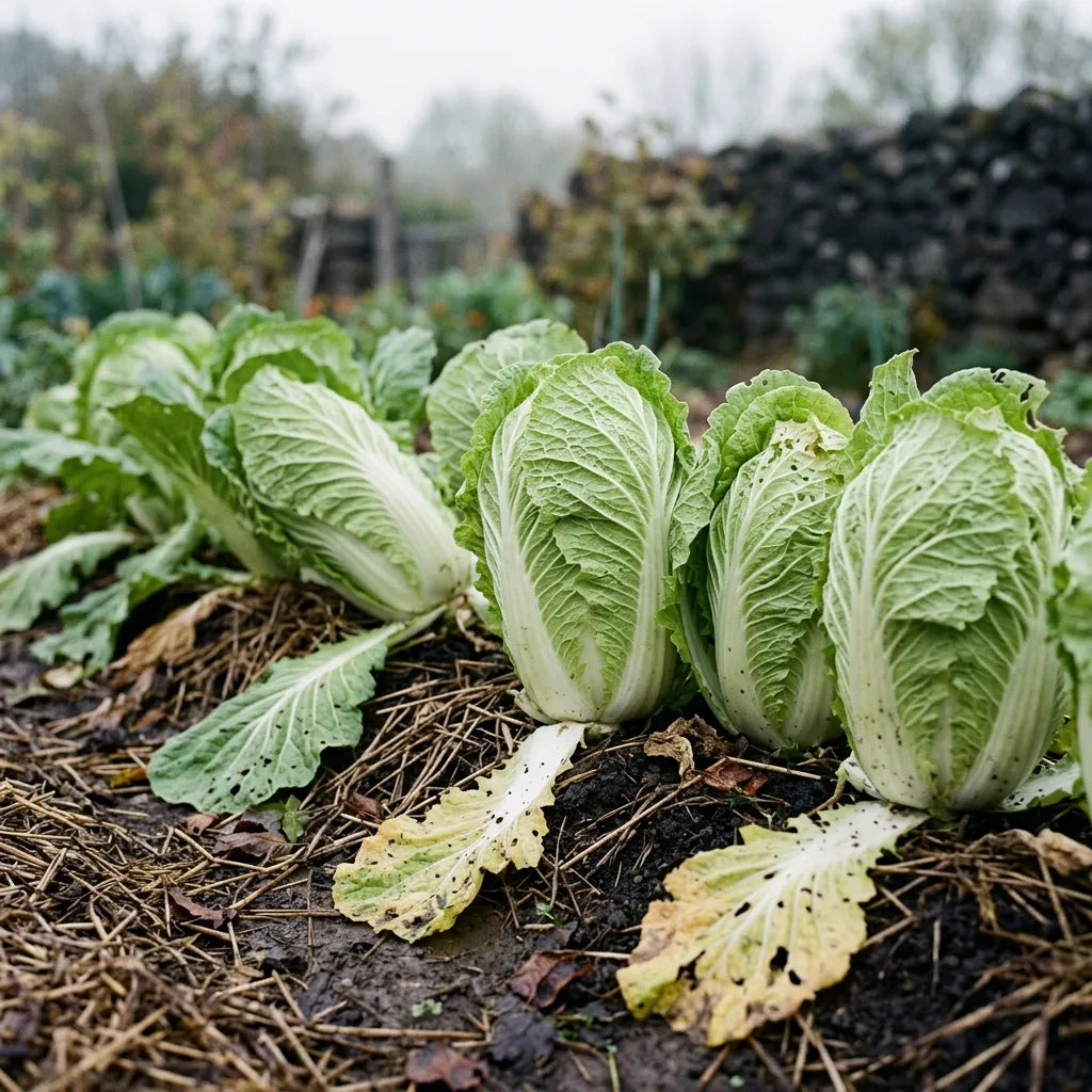 Rang de choux chinois Pé-Tsaï Granaat au potager en début d'automne — SemiSauvage