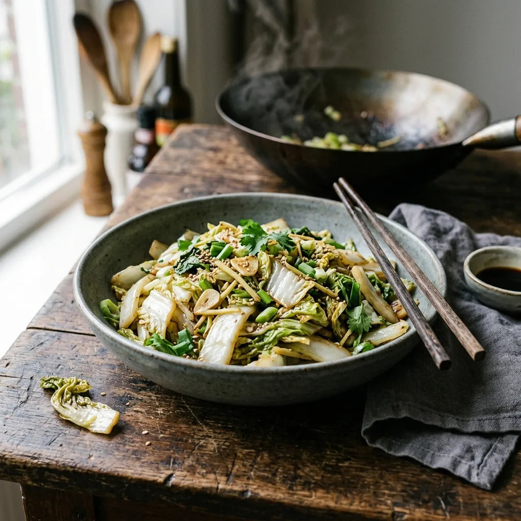 Sauté au wok de chou chinois Pé-Tsaï Granaat au gingembre et au sésame — SemiSauvage