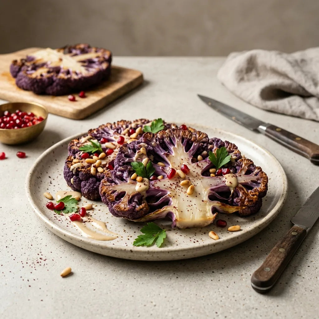 Chou-fleur violet (Brassica oleracea var. botrytis) rôti en tranches épaisses — SemiSauvage