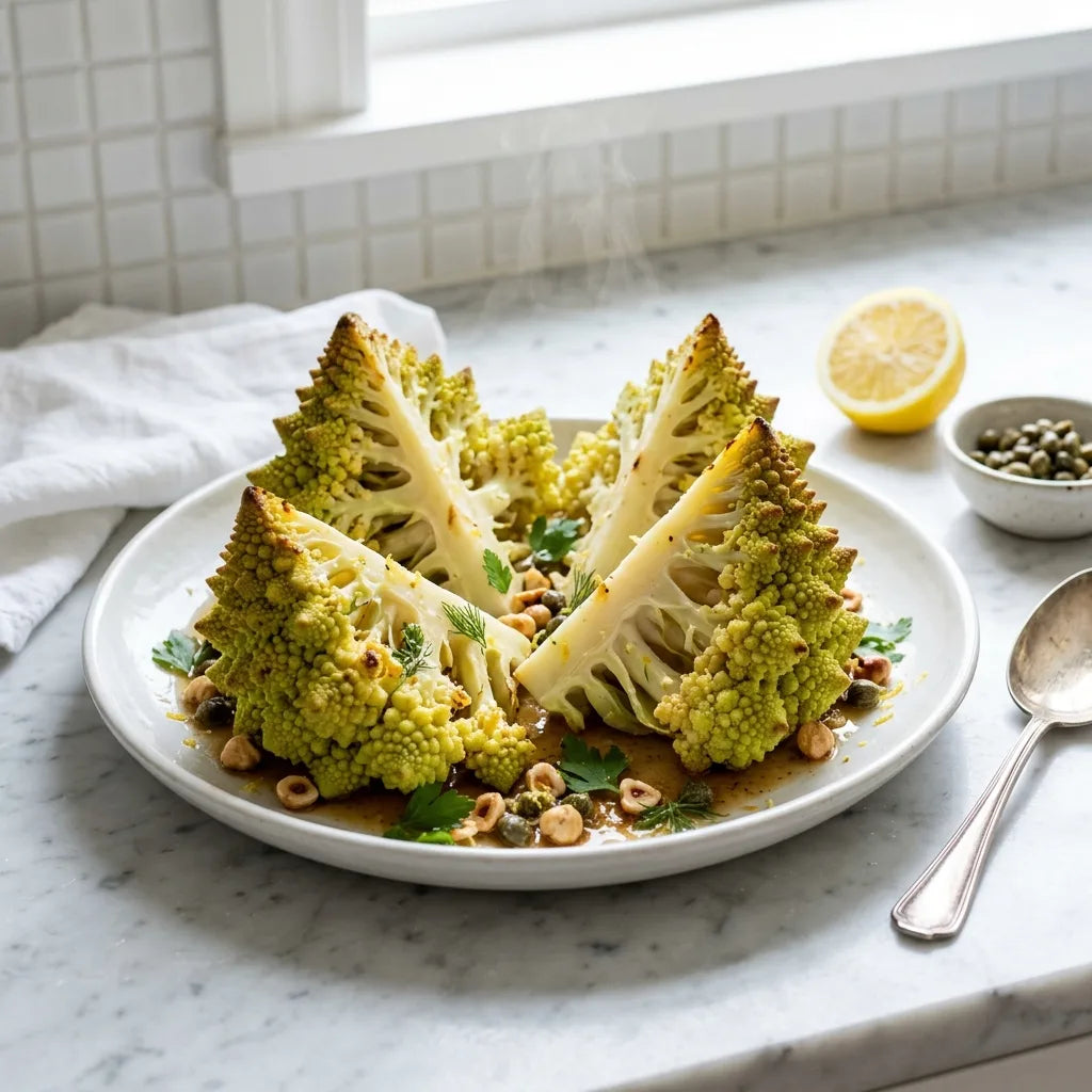 Chou Romanesco (Brassica oleracea var. botrytis) rôti en quartiers — SemiSauvage