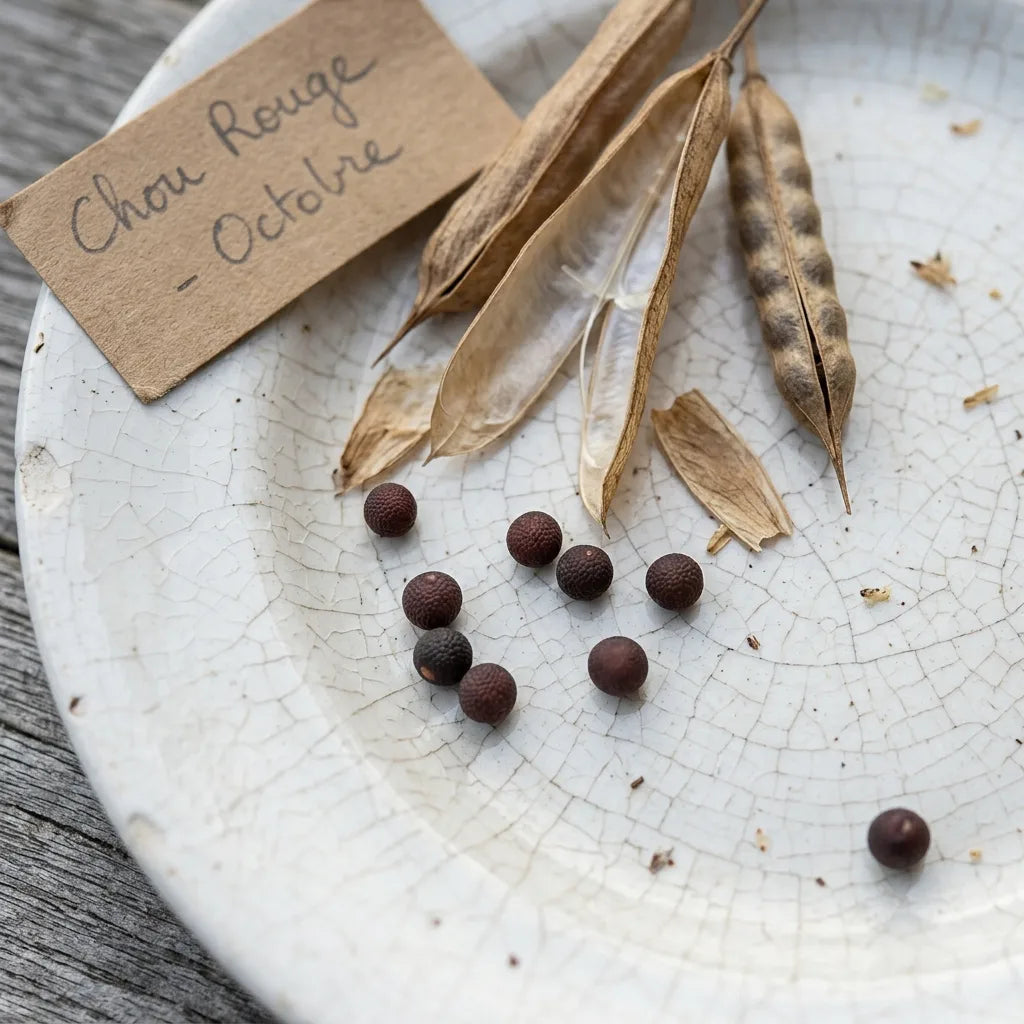 Siliques sèches et graines de chou rouge pour la récolte de semences — SemiSauvage