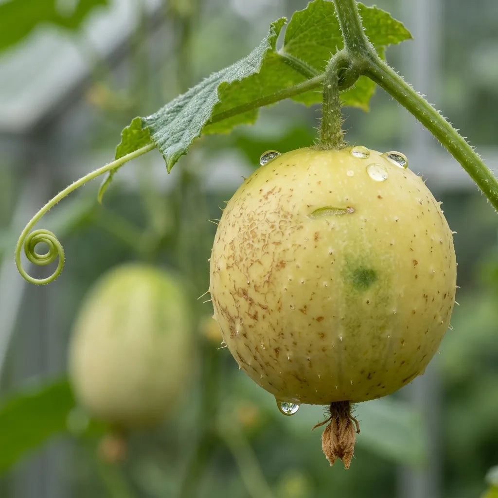 Macro d'un concombre citron mûr et de sa peau jaune finement liégée — SemiSauvage