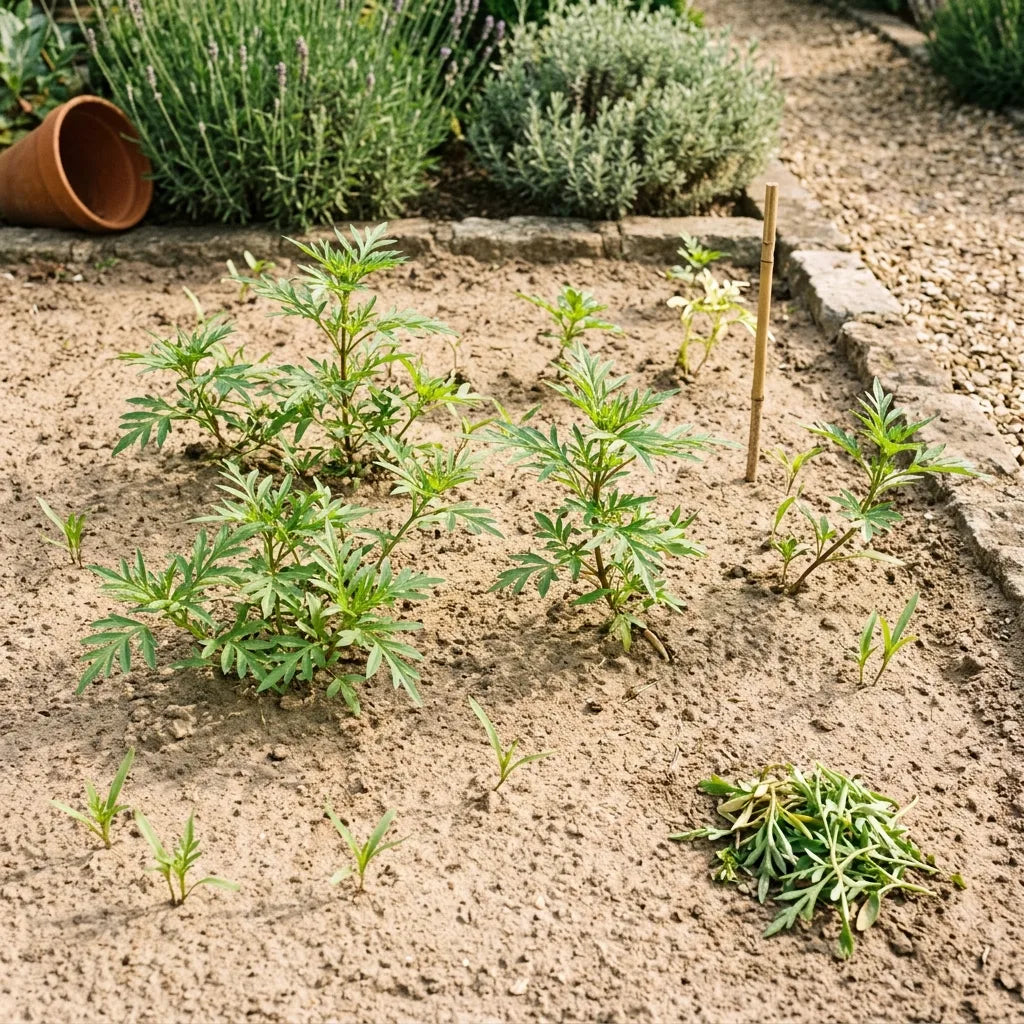 Jeunes semis de cosmos (Cosmos sulphureus) en pleine terre après éclaircissage — SemiSauvage