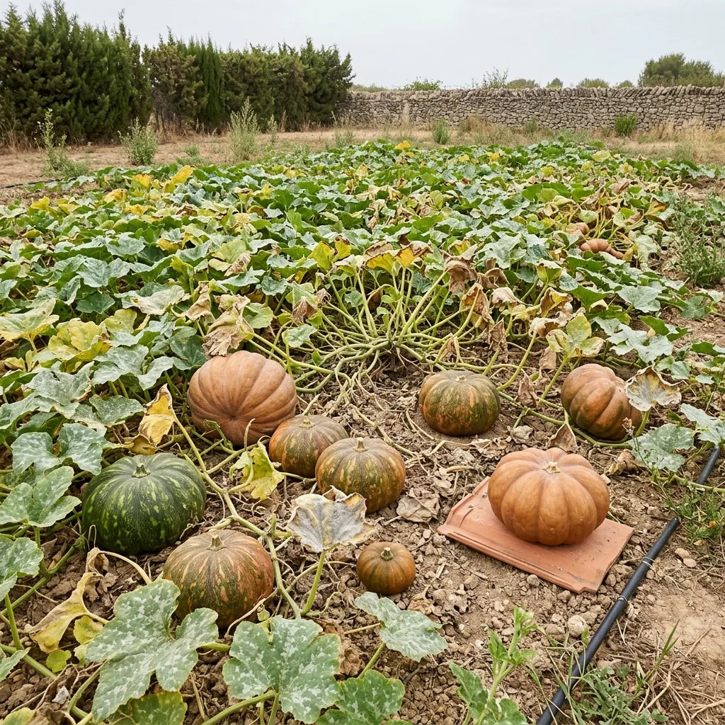 Planche de courges musquées de Provence courant au sol en fin de saison — SemiSauvage