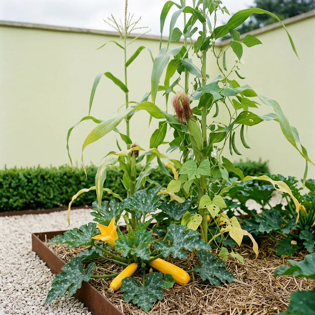 Association des trois sœurs : courgette, maïs et haricot grimpant au potager — SemiSauvage