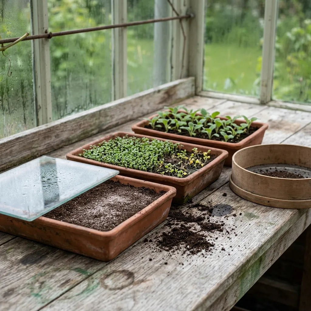 Semis en surface des graines de digitale en terrines sous verre — SemiSauvage