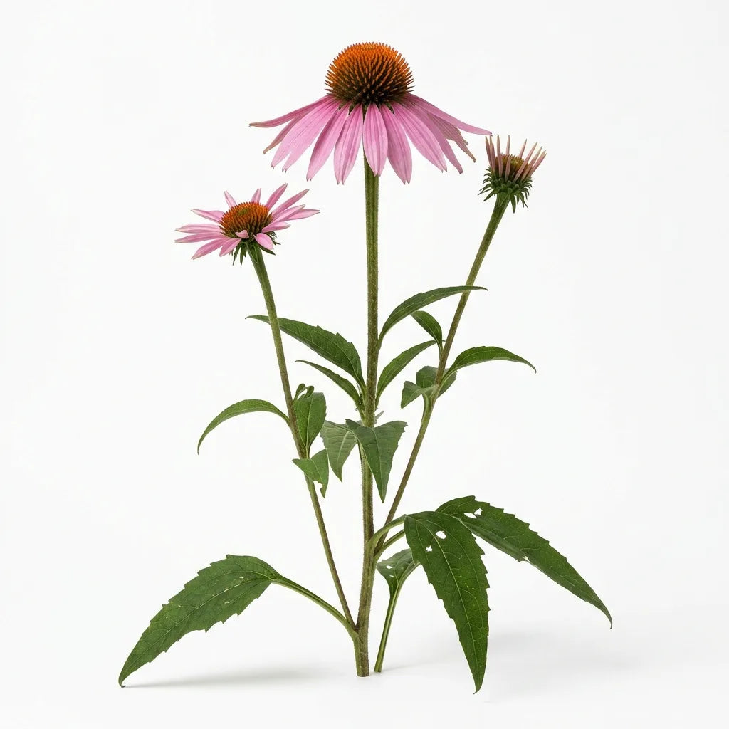Pied fleuri d'échinacée pourpre (Echinacea purpurea) sur fond blanc — SemiSauvage