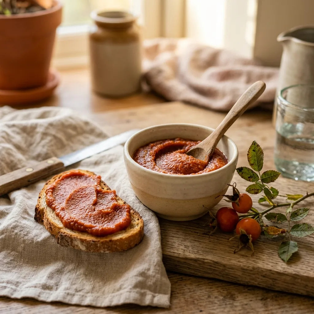 Confiture de cynorrhodons et tartine de pain de campagne — SemiSauvage