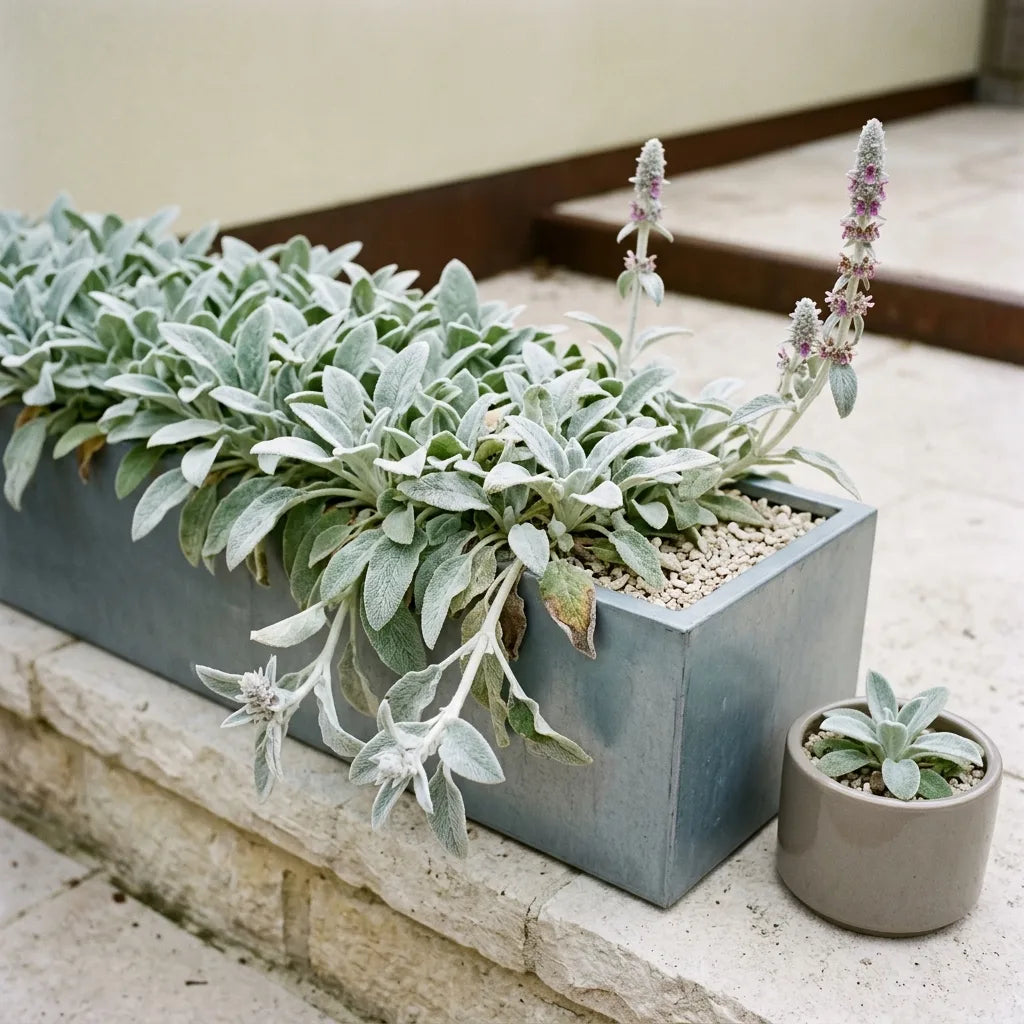Culture de l'épiaire laineuse en jardinière de zinc, à hauteur de main — SemiSauvage