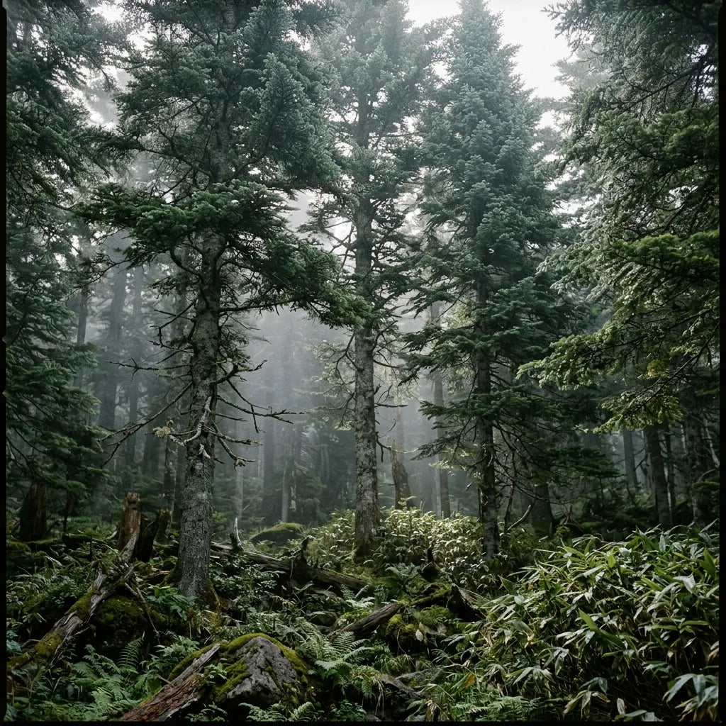 Épicéas du Japon (Picea jezoensis) dans leur forêt d'origine à Hokkaido — SemiSauvage
