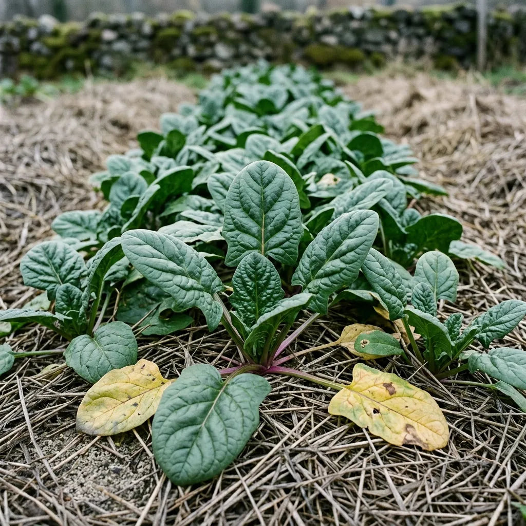 Rang d'épinards Matador au potager en arrière-saison — SemiSauvage