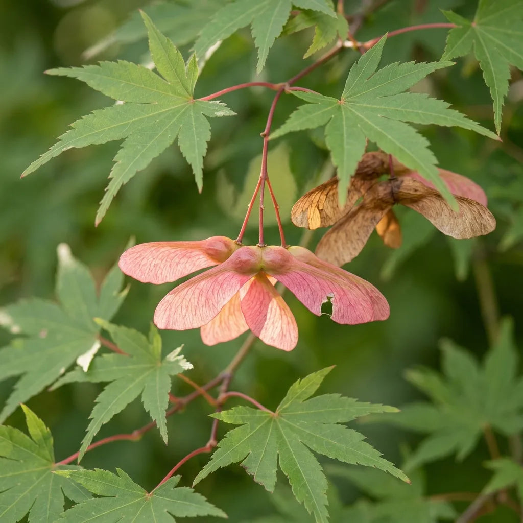 Samares ailées d'érable du Japon (Acer palmatum) sur l'arbre — SemiSauvage